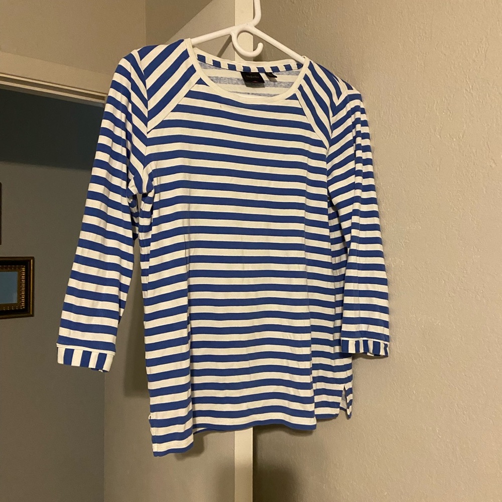 100% Cotton Rafaella Blue and White Striped Long Sleeve Tee